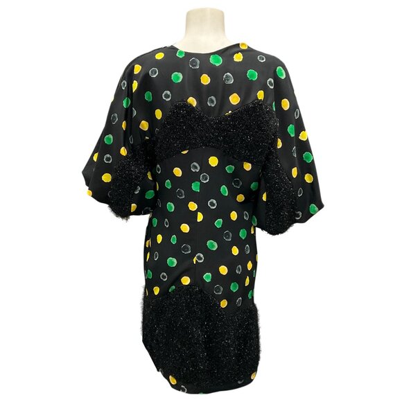 Undercover Black / Yellow / Green Printed Lurex Detail Silk Dress - Picture 3 of 4